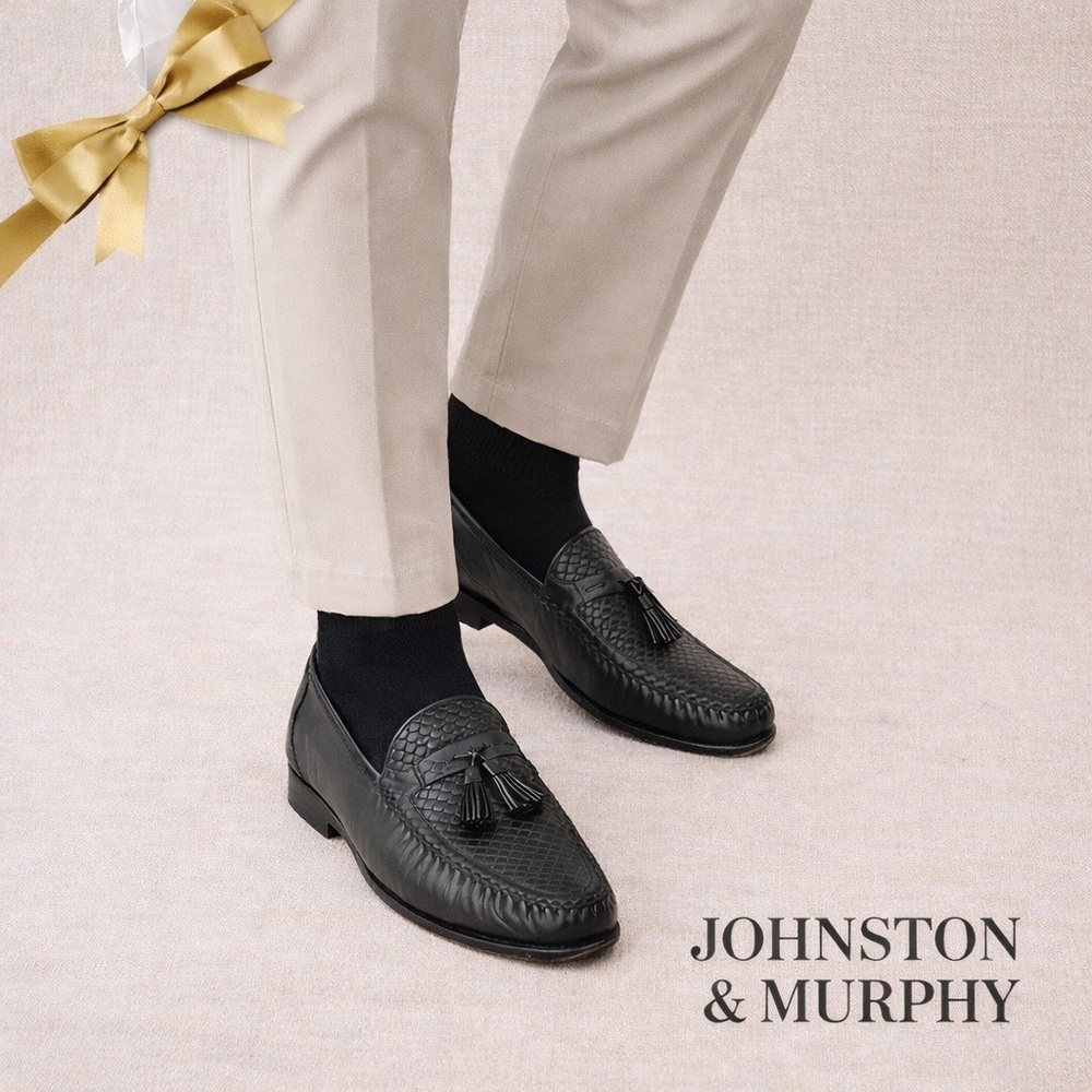 Johnston & Murphy Woven Leather Tassel Loafers Black Mens 10½ Medium